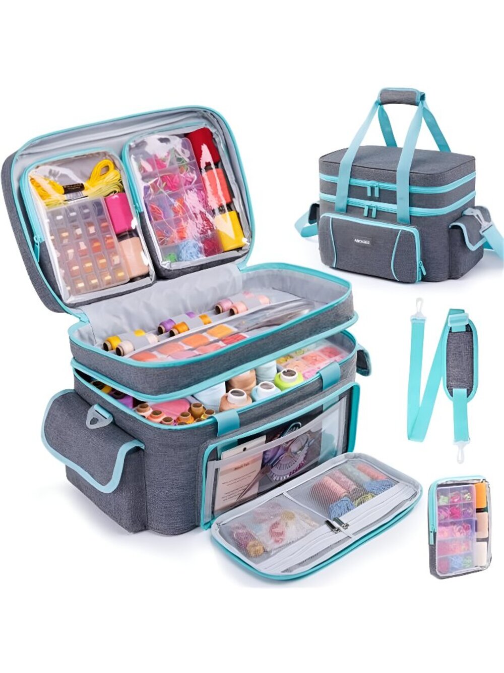 Double-Layer Sewing Storage Bag with 2 Detachable Pouches – Large